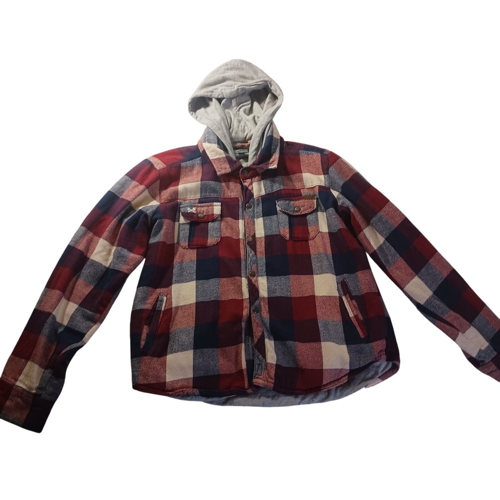 Woolrich Hooded Flannel Shacket Plaid Overshirt Jacket Boys 18/20 Outdoor Preppy